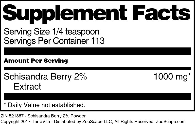 Schisandra Berry 2% Powder - Supplement / Nutrition Facts