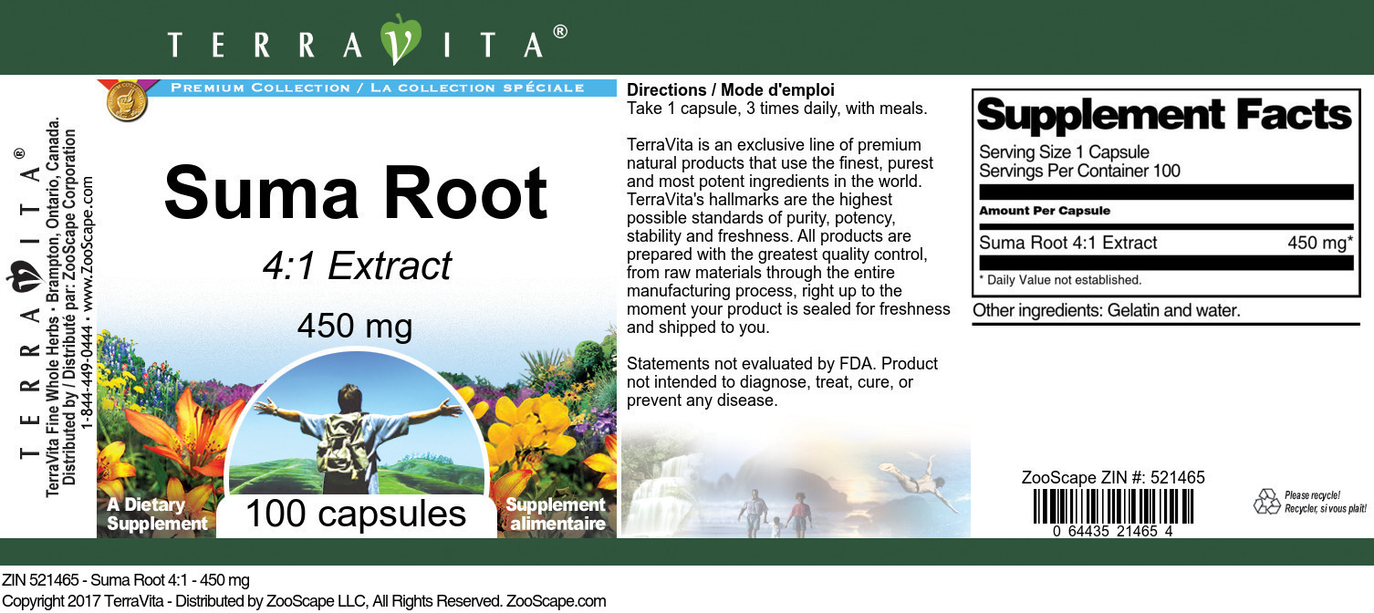 Suma Root 4:1 - 450 mg - Label