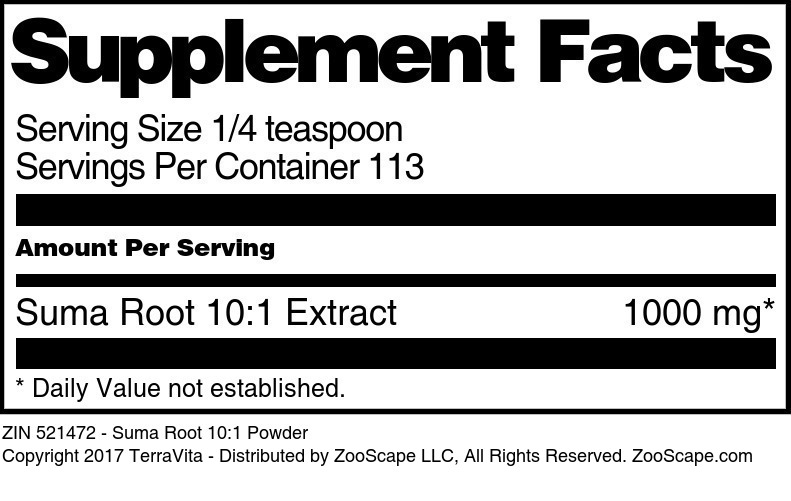 Suma Root 10:1 Powder - Supplement / Nutrition Facts