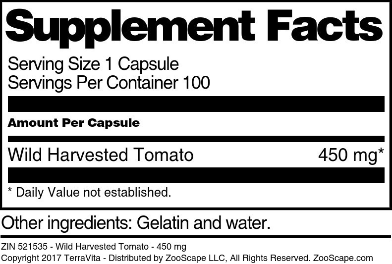 Wild Harvested Tomato - 450 mg - Supplement / Nutrition Facts