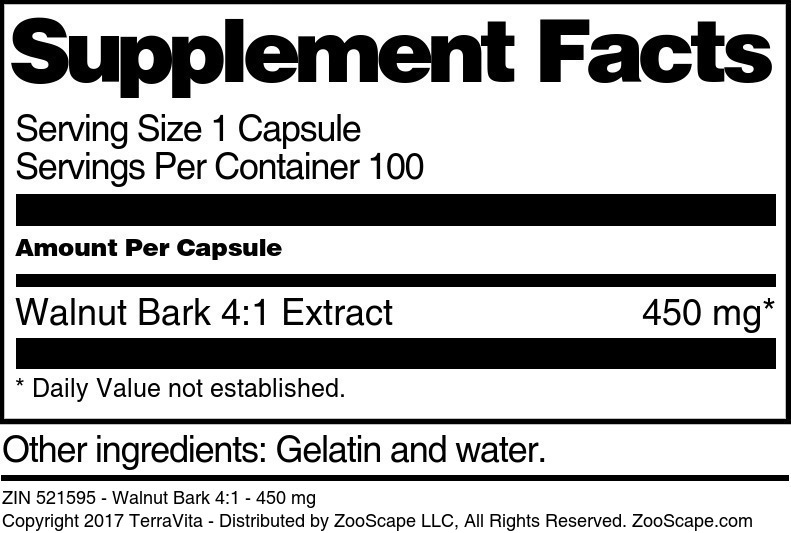 Walnut Bark 4:1 - 450 mg - Supplement / Nutrition Facts