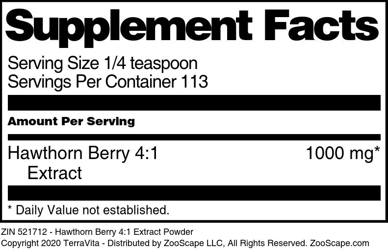 Hawthorn Berry 4:1 Extract Powder - Supplement / Nutrition Facts