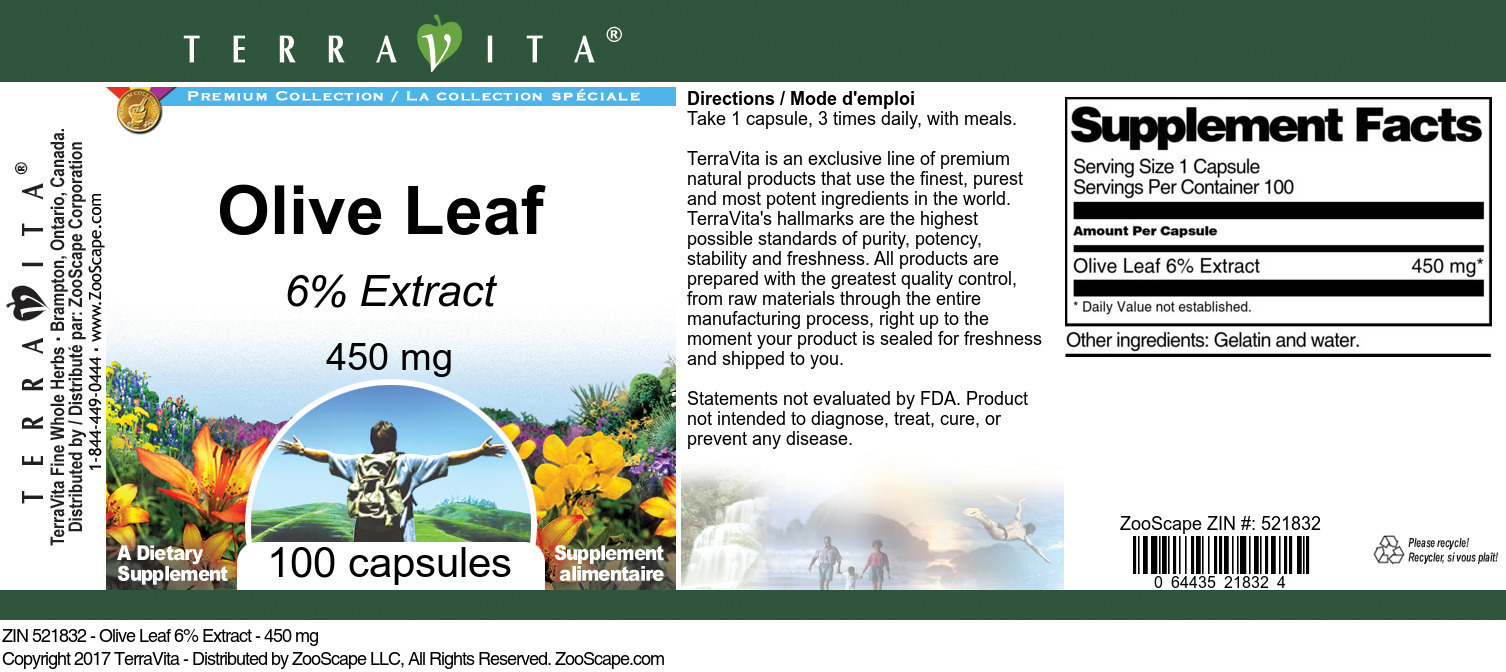 Olive Leaf 6% - 450 mg - Label