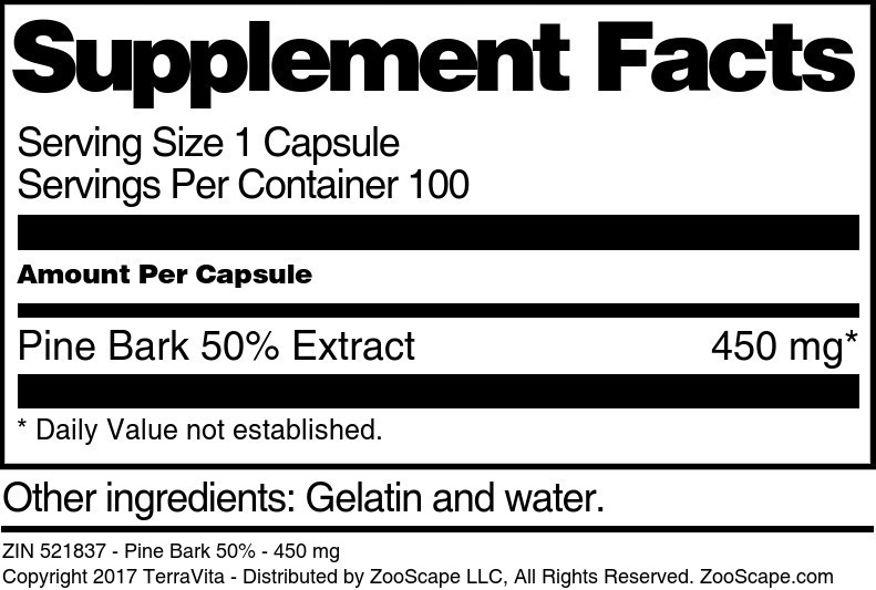 Pine Bark 50% - 450 mg - Supplement / Nutrition Facts