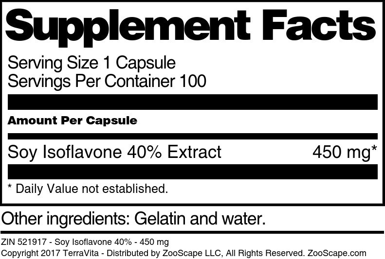 Soy Isoflavone 40% - 450 mg - Supplement / Nutrition Facts