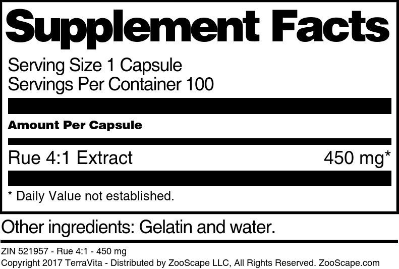 Rue 4:1 - 450 mg - Supplement / Nutrition Facts