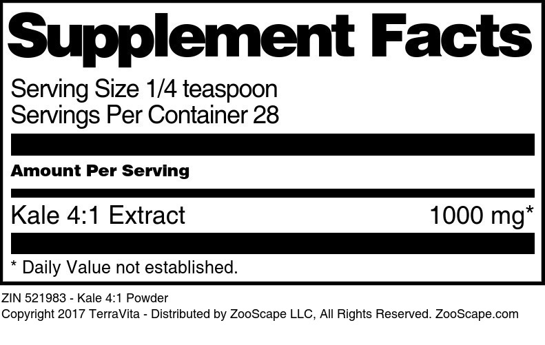 Kale 4:1 Powder - Supplement / Nutrition Facts