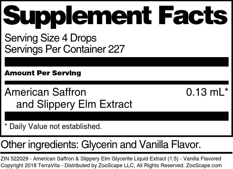 American Saffron & Slippery Elm Glycerite Liquid Extract (1:5) - Supplement / Nutrition Facts