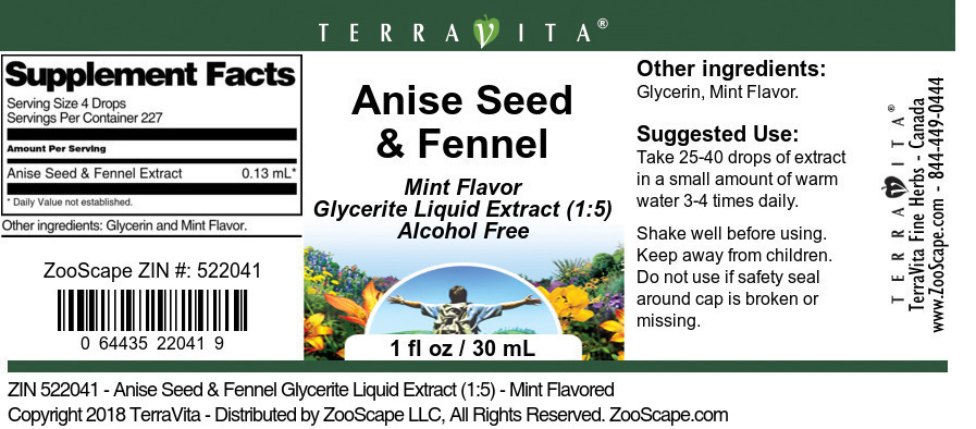 Anise Seed & Fennel Glycerite Liquid Extract (1:5) - Label