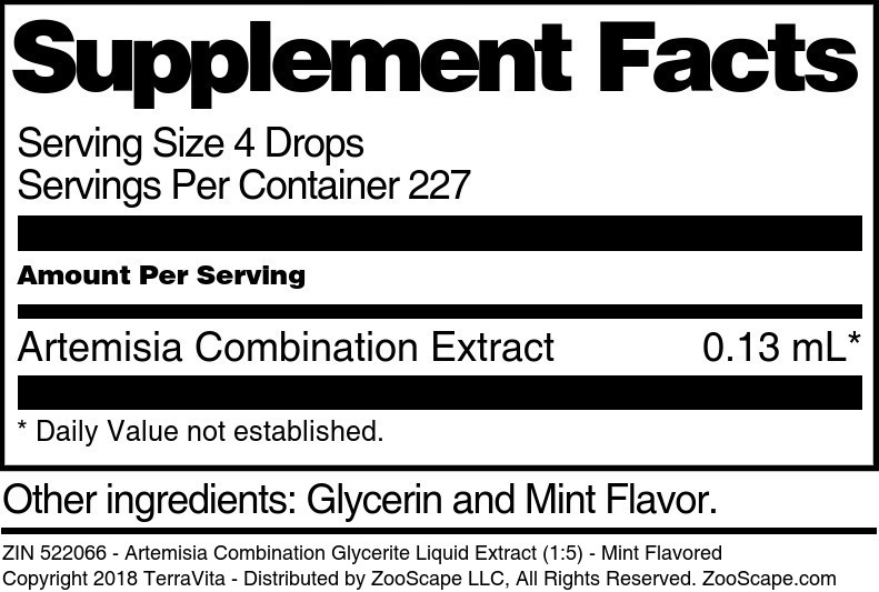 Artemisia Combination Glycerite Liquid Extract (1:5) - Supplement / Nutrition Facts