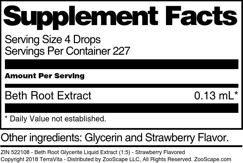 Beth Root Glycerite Liquid Extract (1:5) - Supplement / Nutrition Facts