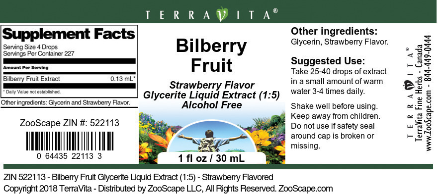 Bilberry Fruit Glycerite Liquid Extract (1:5) - Label