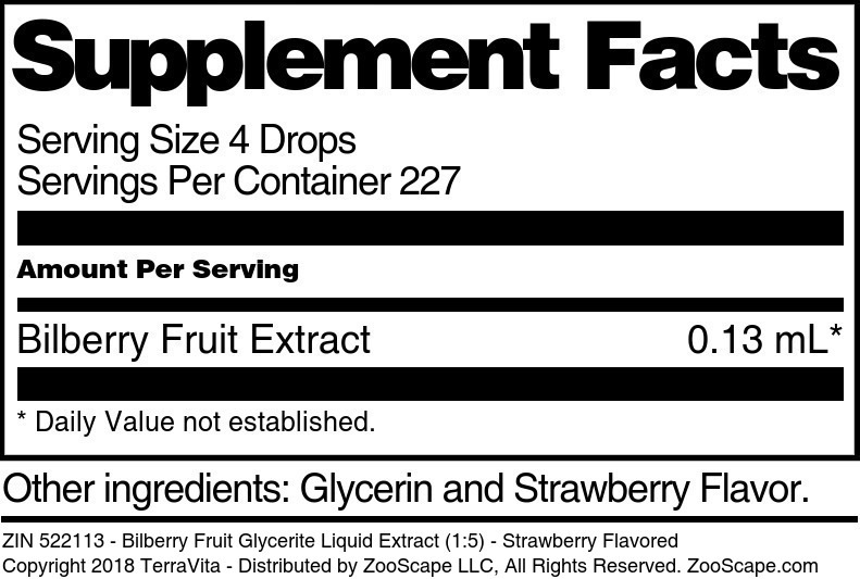 Bilberry Fruit Glycerite Liquid Extract (1:5) - Supplement / Nutrition Facts