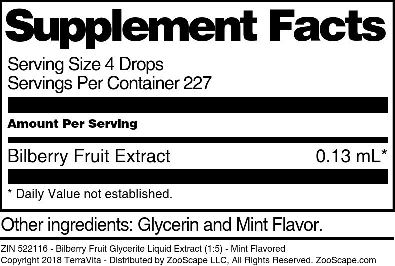 Bilberry Fruit Glycerite Liquid Extract (1:5) - Supplement / Nutrition Facts