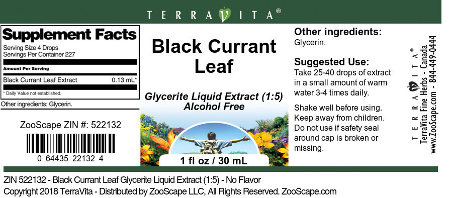 Black Currant Leaf Glycerite Liquid Extract (1:5) - Label