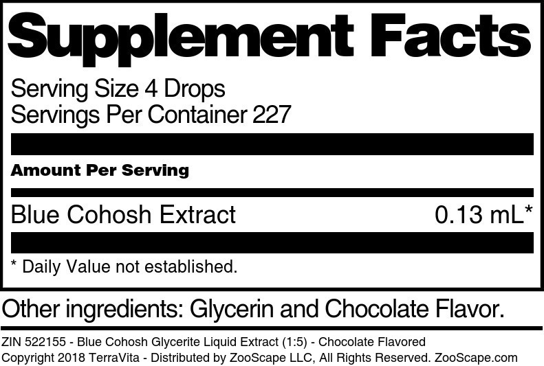 Blue Cohosh Glycerite Liquid Extract (1:5) - Supplement / Nutrition Facts