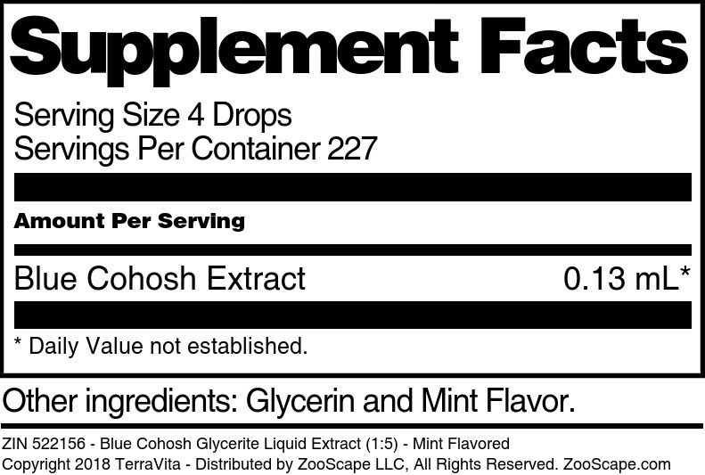 Blue Cohosh Glycerite Liquid Extract (1:5) - Supplement / Nutrition Facts