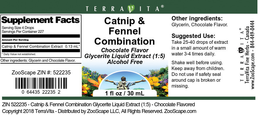 Catnip & Fennel Combination Glycerite Liquid Extract (1:5) - Label