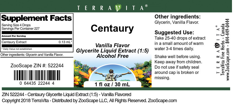 Centaury Glycerite Liquid Extract (1:5) - Label