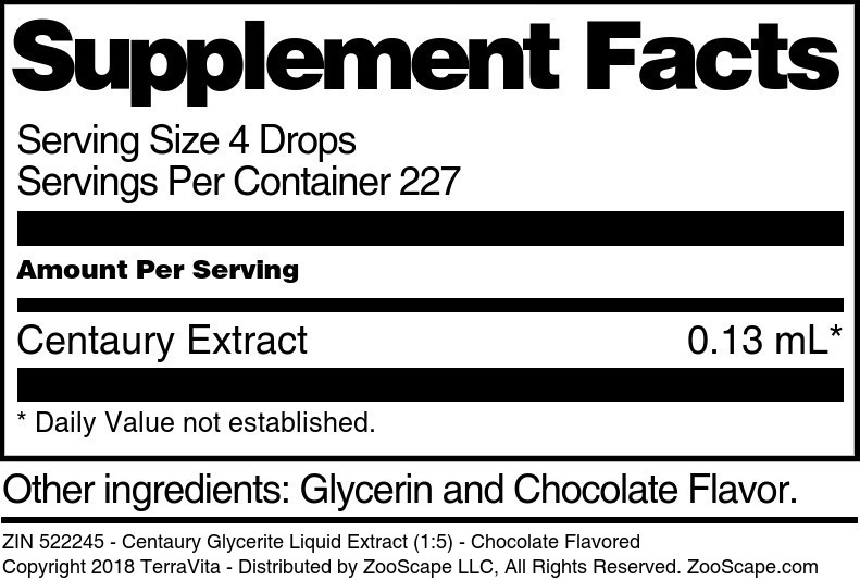 Centaury Glycerite Liquid Extract (1:5) - Supplement / Nutrition Facts