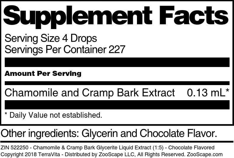 Chamomile & Cramp Bark Glycerite Liquid Extract (1:5) - Supplement / Nutrition Facts