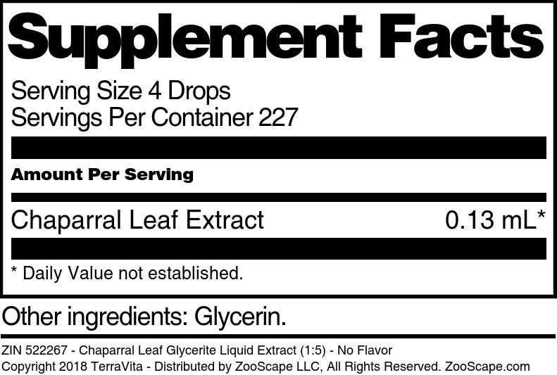 Chaparral Leaf Glycerite Liquid Extract (1:5) - Supplement / Nutrition Facts
