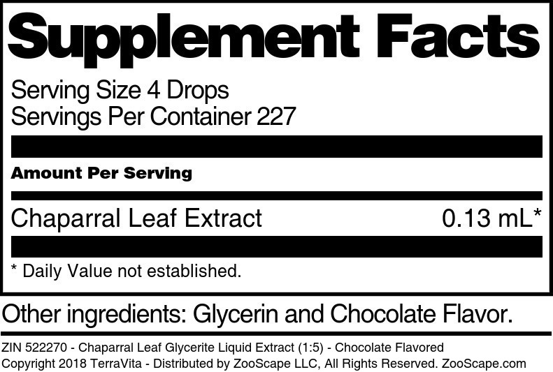 Chaparral Leaf Glycerite Liquid Extract (1:5) - Supplement / Nutrition Facts