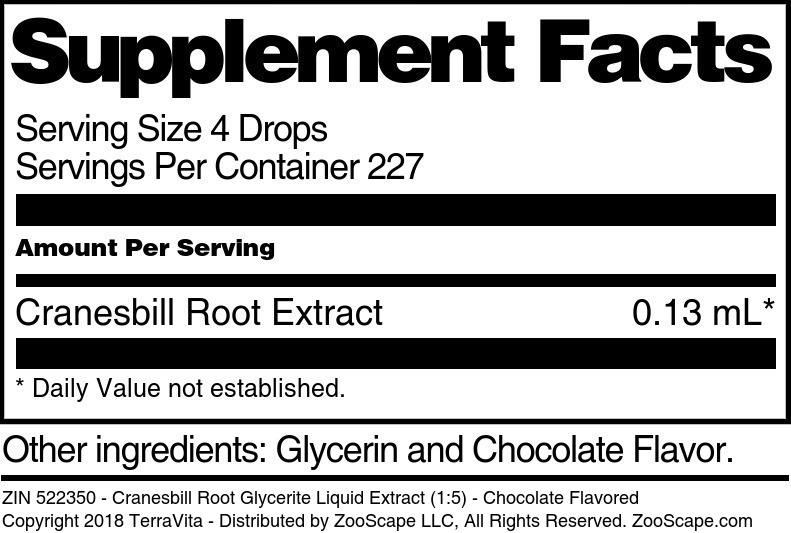Cranesbill Root Glycerite Liquid Extract (1:5) - Supplement / Nutrition Facts