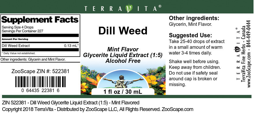 Dill Weed Glycerite Liquid Extract (1:5) - Label