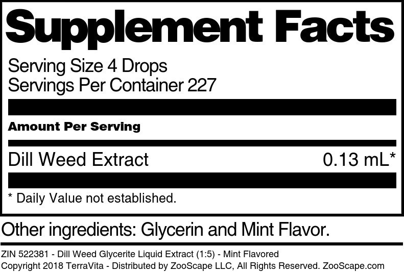Dill Weed Glycerite Liquid Extract (1:5) - Supplement / Nutrition Facts