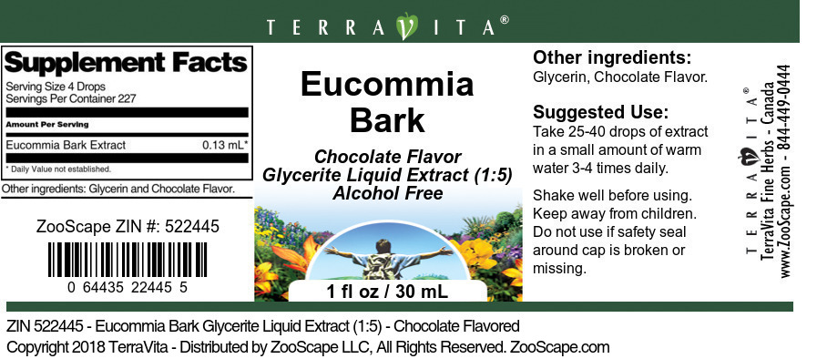 Eucommia Bark Glycerite Liquid Extract (1:5) - Label