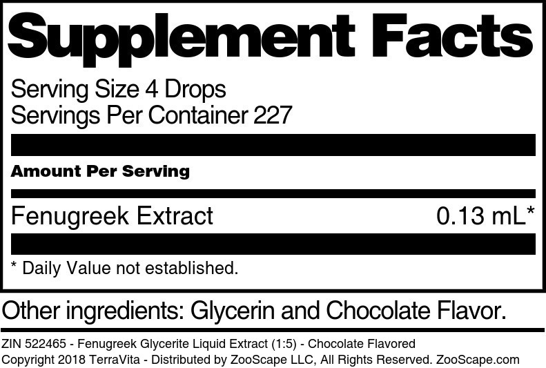Fenugreek Glycerite Liquid Extract (1:5) - Supplement / Nutrition Facts