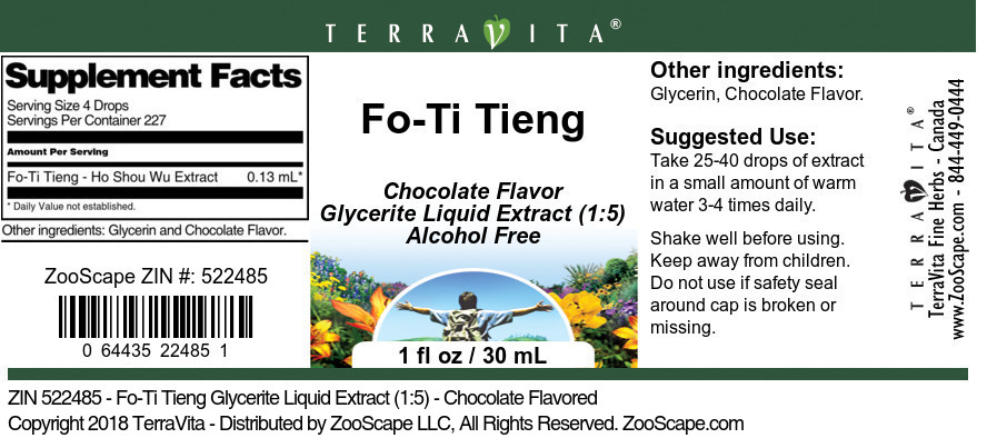 Fo-Ti Tieng Glycerite Liquid Extract (1:5) - Label