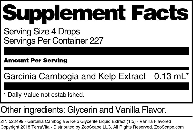 Garcinia Cambogia & Kelp Glycerite Liquid Extract (1:5) - Supplement / Nutrition Facts