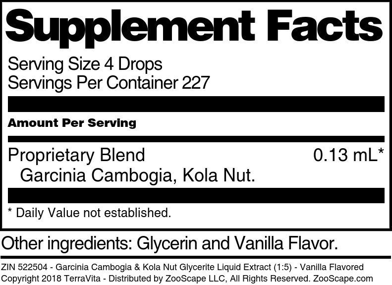 Garcinia Cambogia & Kola Nut Glycerite Liquid Extract (1:5) - Supplement / Nutrition Facts