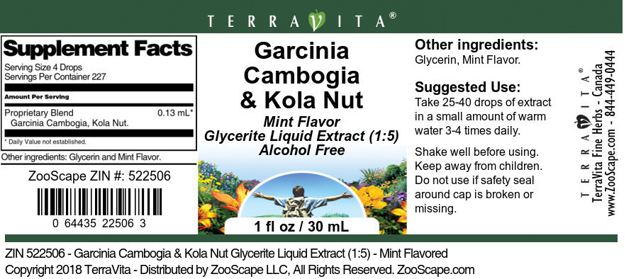 Garcinia Cambogia & Kola Nut Glycerite Liquid Extract (1:5) - Label