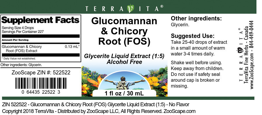 Glucomannan & Chicory Root (FOS) Glycerite Liquid Extract (1:5) - Label