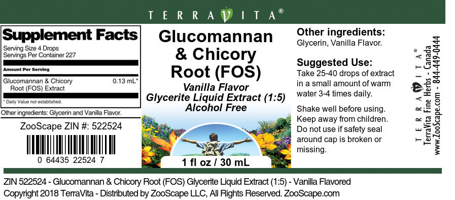 Glucomannan & Chicory Root (FOS) Glycerite Liquid Extract (1:5) - Label