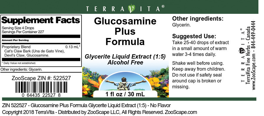 Glucosamine Plus Formula Glycerite Liquid Extract (1:5) - Label