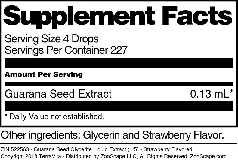 Guarana Seed Glycerite Liquid Extract (1:5) - Supplement / Nutrition Facts
