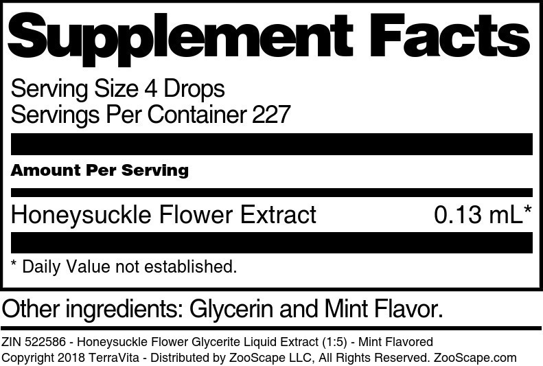Honeysuckle Flower Glycerite Liquid Extract (1:5) - Supplement / Nutrition Facts