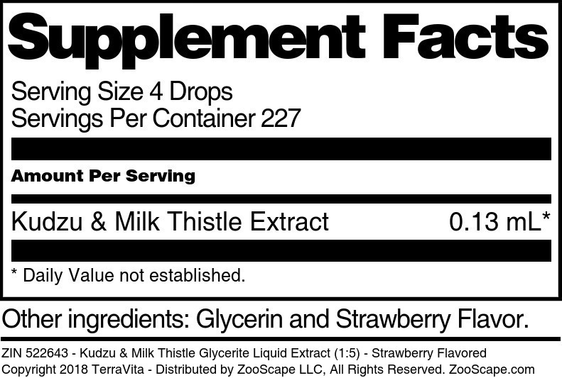 Kudzu & Milk Thistle Glycerite Liquid Extract (1:5) - Supplement / Nutrition Facts