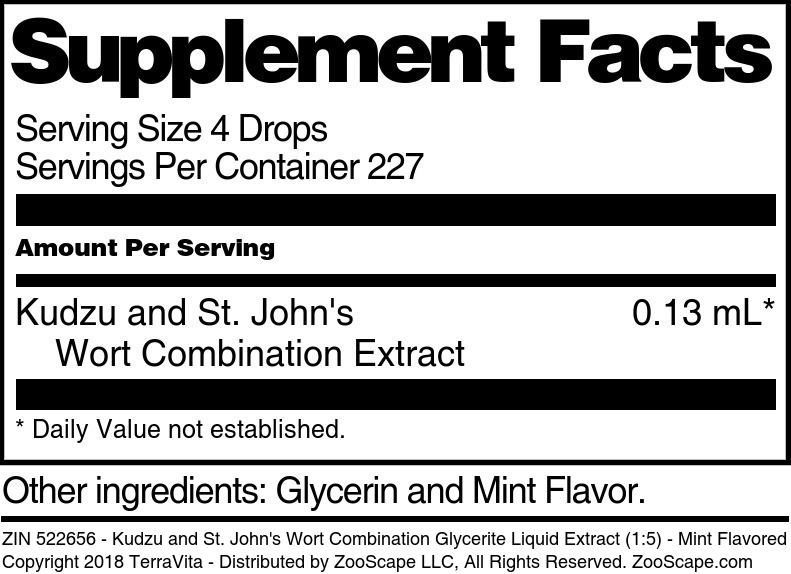 Kudzu and St. John's Wort Combination Glycerite Liquid Extract (1:5) - Supplement / Nutrition Facts