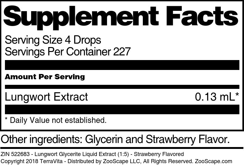 Lungwort Glycerite Liquid Extract (1:5) - Supplement / Nutrition Facts