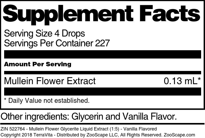 Mullein Flower Glycerite Liquid Extract (1:5) - Supplement / Nutrition Facts