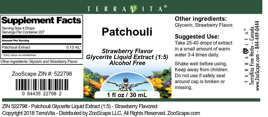 Patchouli Glycerite Liquid Extract (1:5) - Label