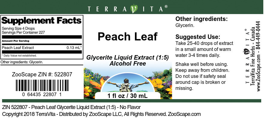 Peach Leaf Glycerite Liquid Extract (1:5) - Label