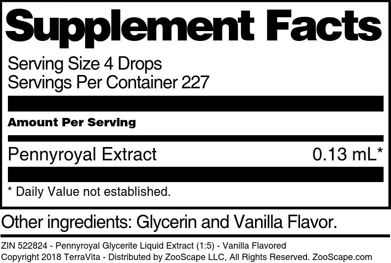 Pennyroyal Glycerite Liquid Extract (1:5) - Supplement / Nutrition Facts