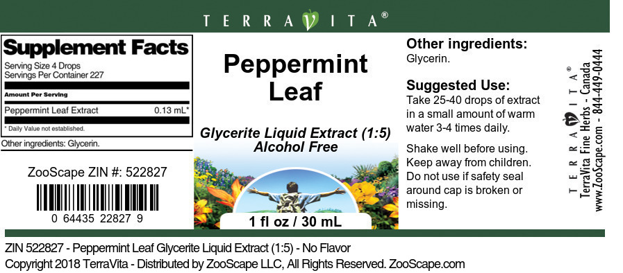 Peppermint Leaf Glycerite Liquid Extract (1:5) - Label