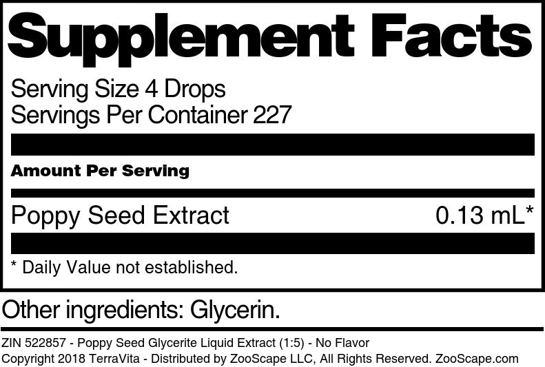 Poppy Seed Glycerite Liquid Extract (1:5) - Supplement / Nutrition Facts